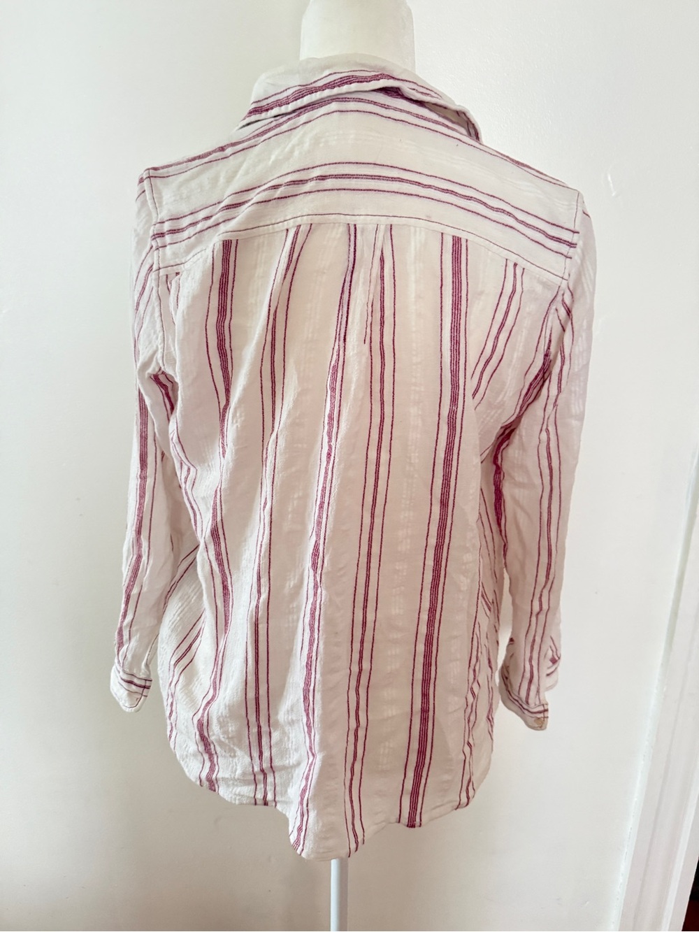 Isabel Marant Cream Button-Down Shirt with Burgundy Stripes